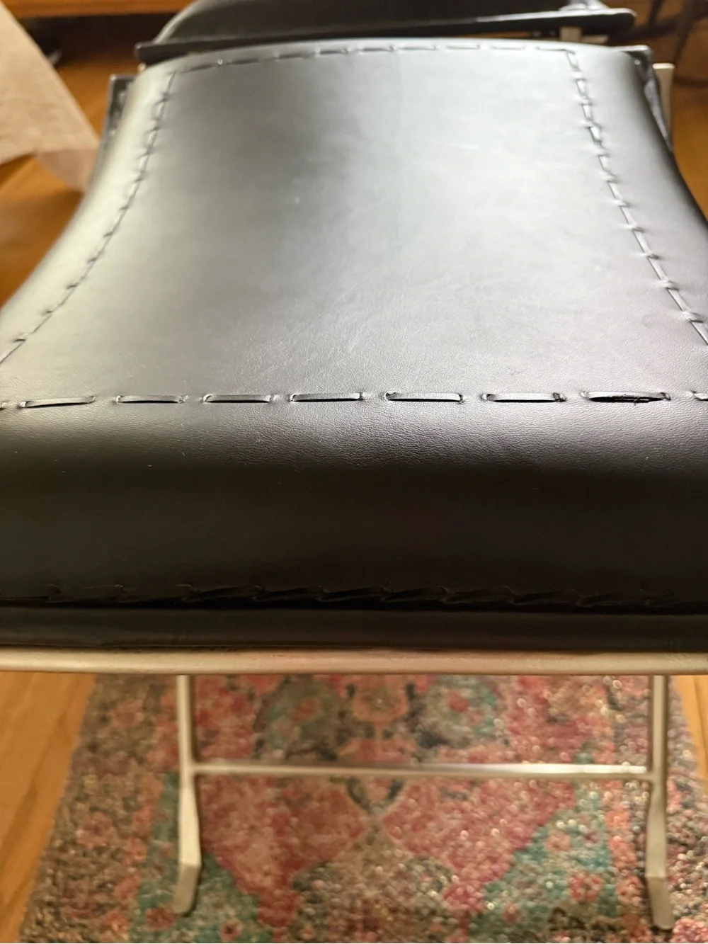 Black Leather Folding Stool with Padded Seat - Home Accents